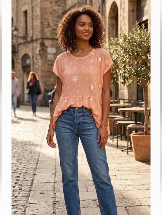 Umgee Tops - Umgee Peach Star Tee, NWT